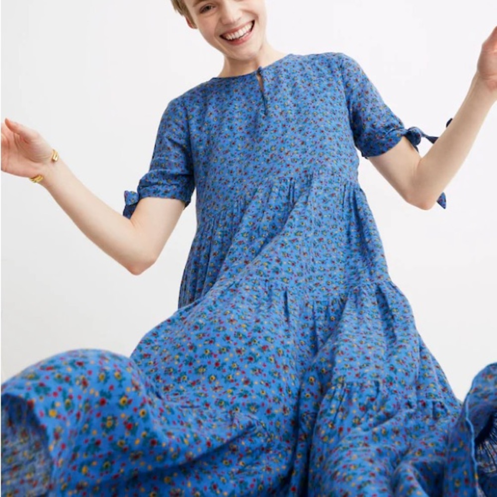 Madewell Tie-Sleeve Tiered Midi Dress in Calico Floral - Picture 3 of 8